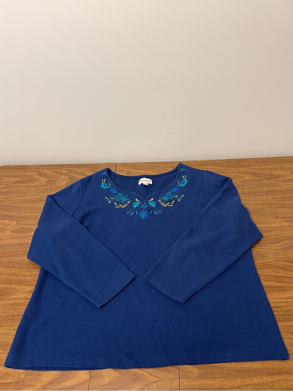 Embroidered Floral Neckline Shirt